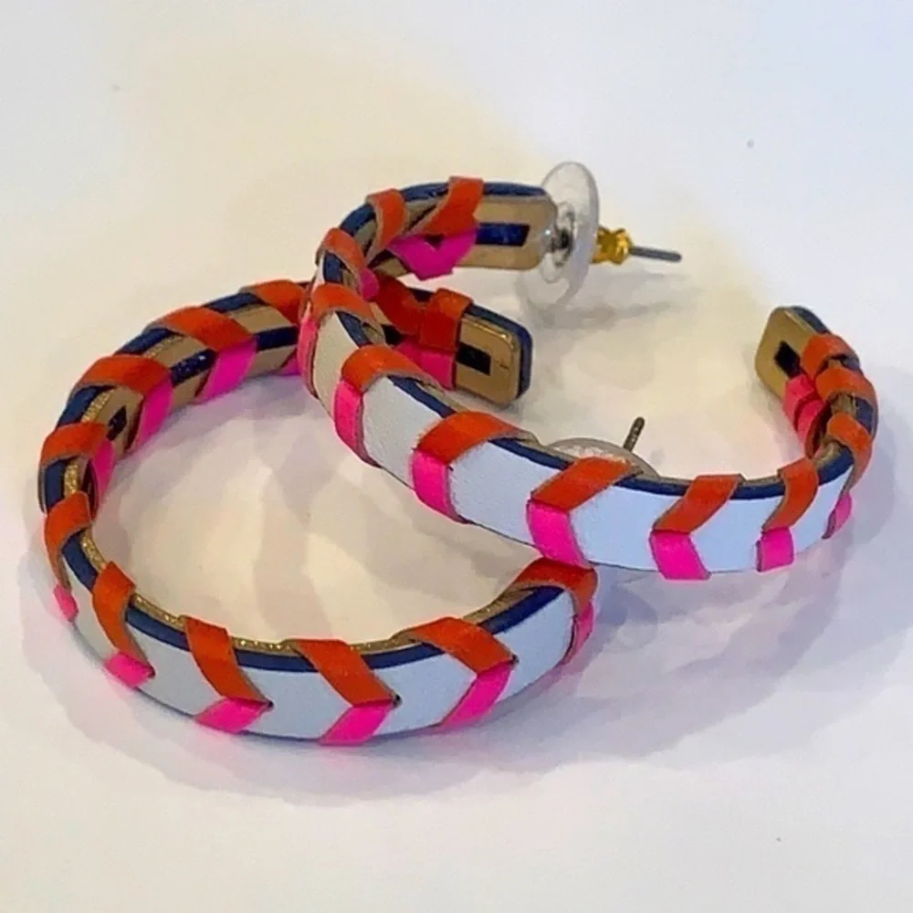 Stella and Dot corset leather hoops pink orange